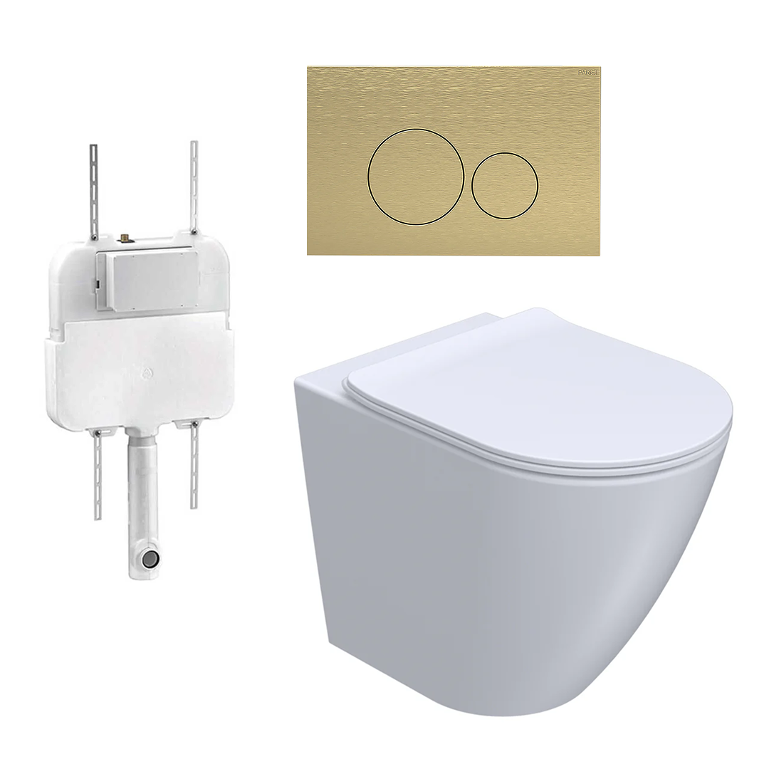 Parisi Ellisse PN610 Mk II Floor Mount Toilet Package - Includes Brushed Brass Tondo Flush Plate - PN610 + PA110 + PA220.46
