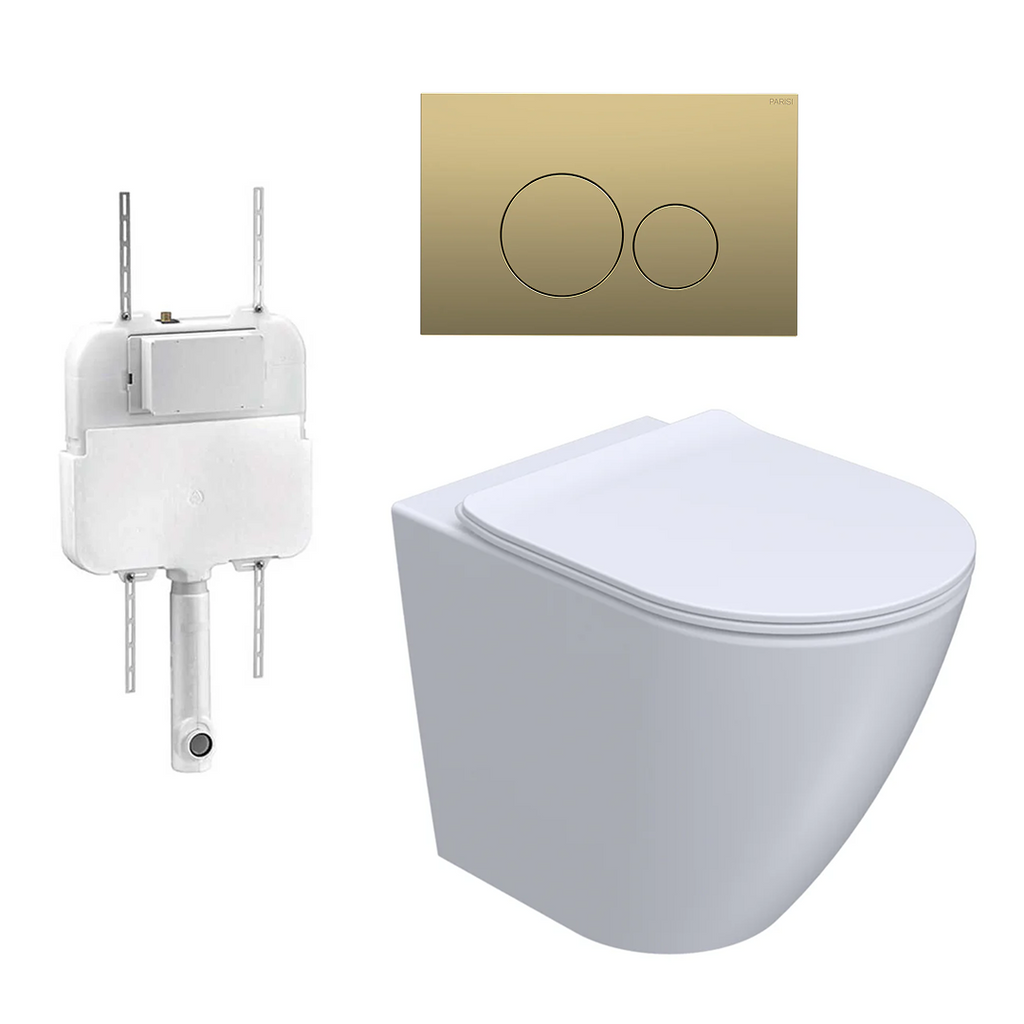 Parisi Ellisse PN610 Mk II Floor Mount Toilet Package - Includes Satin Gold Tondo Flush Plate - PN610 + PA110 + PA227