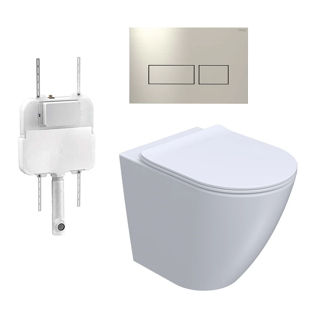 Parisi Ellisse PN610 Mk II Floor Mount Toilet Package - Includes Brushed Nickel Blade Flush Plate - PN610 + PA110 + PA230.41