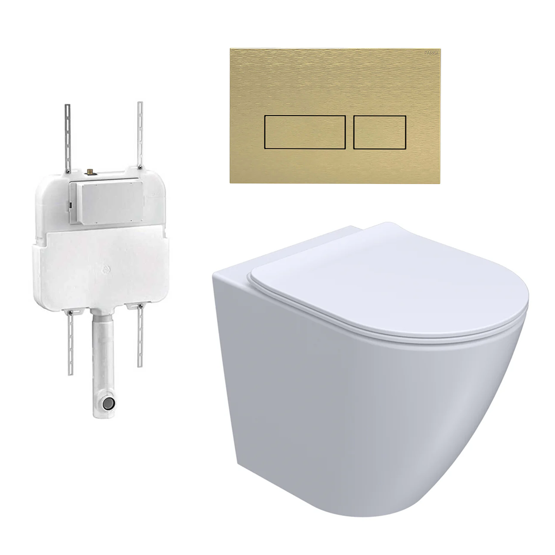 Parisi Ellisse PN610 Mk II Floor Mount Toilet Package - Includes Brushed Brass Blade Flush Plate - PN610 + PA110 + PA230.46