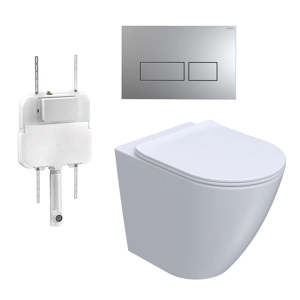 Parisi Ellisse PN610 Mk II Floor Mount Toilet Package - Includes Satin Chrome Blade Flush Plate - PN610 + PA110 + PA232