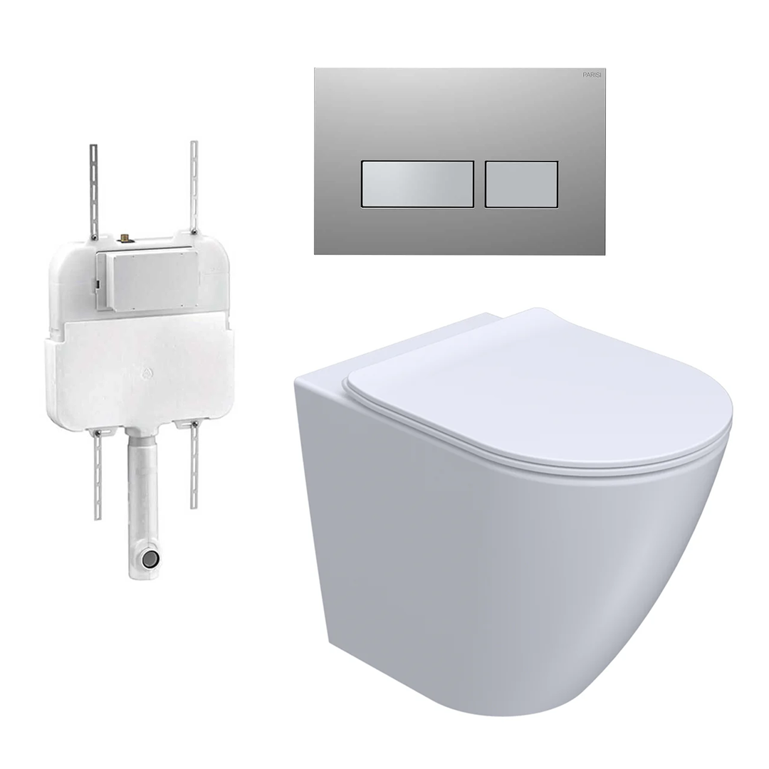 Parisi Ellisse PN610 Mk II Floor Mount Toilet Package - Includes Chrome/Satin Chrome Blade Flush Plate - PN610 + PA110 + PA233