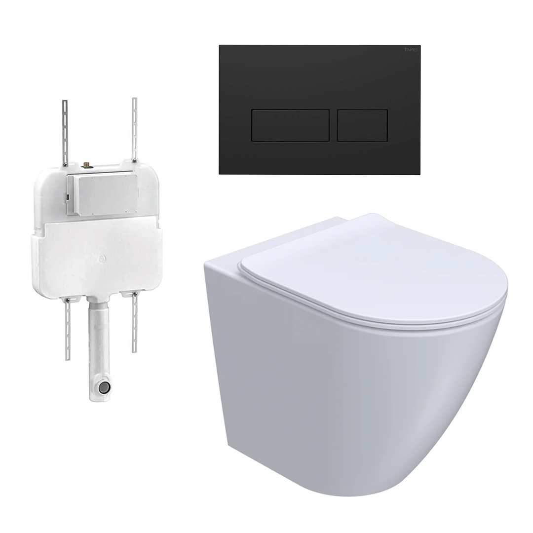 Parisi Ellisse PN610 Mk II Floor Mount Toilet Package - Includes Matte Black Blade Flush Plate - PN610 + PA110 + PA234