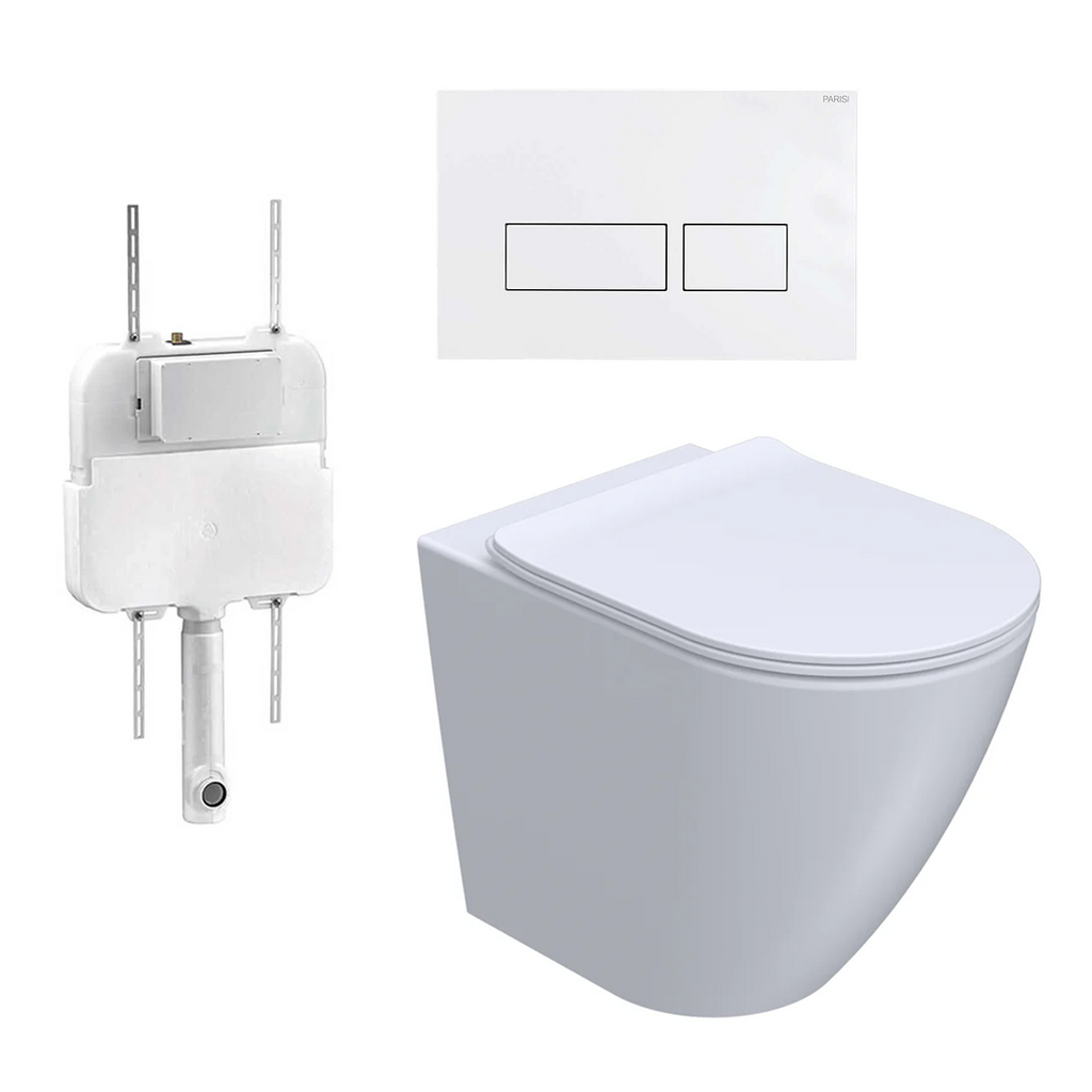 Parisi Ellisse PN610 Mk II Floor Mount Toilet Package - Includes Gloss White Blade Flush Plate - PN610 + PA110 + PA235