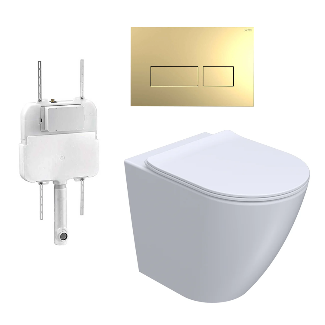 Parisi Ellisse PN610 Mk II Floor Mount Toilet Package - Includes Satin Gold Blade Flush Plate - PN610 + PA110 + PA237