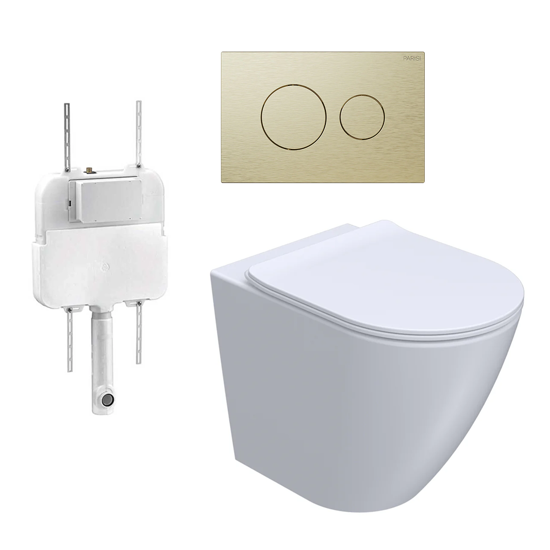 Parisi Ellisse PN610 Mk II Floor Mount Toilet Package - Includes Brushed Brass Tondo II Flush Plate - PN610 + PA110 + PA400.46