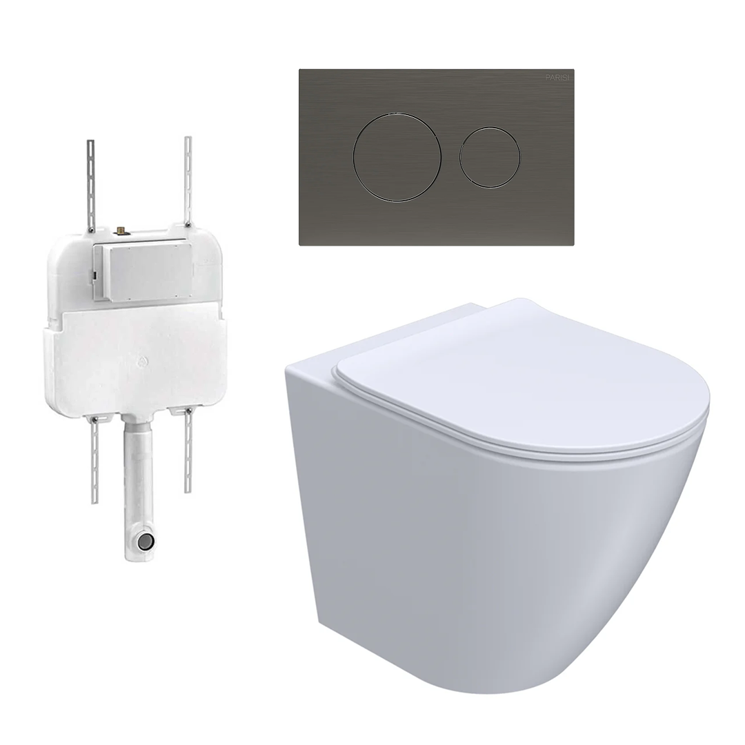 Parisi Ellisse PN610 Mk II Floor Mount Toilet Package - Includes Fucile Tondo II Flush Plate - PN610 + PA110 + PA400.50