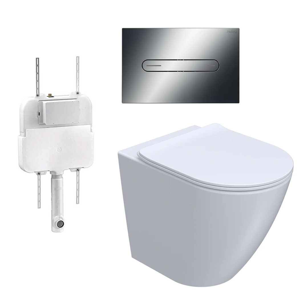 Parisi Ellisse PN610 Mk II Floor Mount Toilet Package - Includes Chrome Elli Flush Plate - PN610 + PA110 + PA402
