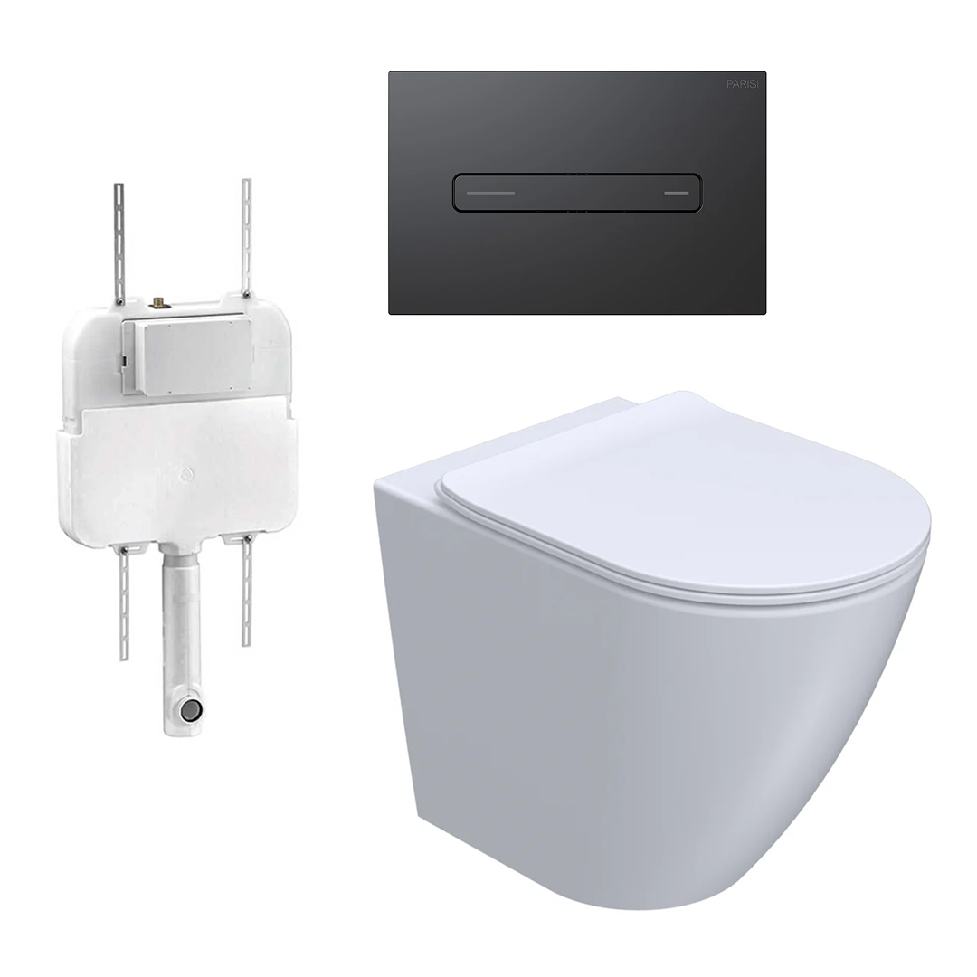 Parisi Ellisse PN610 Mk II Floor Mount Toilet Package - Includes Matte Black Quasar Flush Plate - PN610 + PA110 + PA403.02