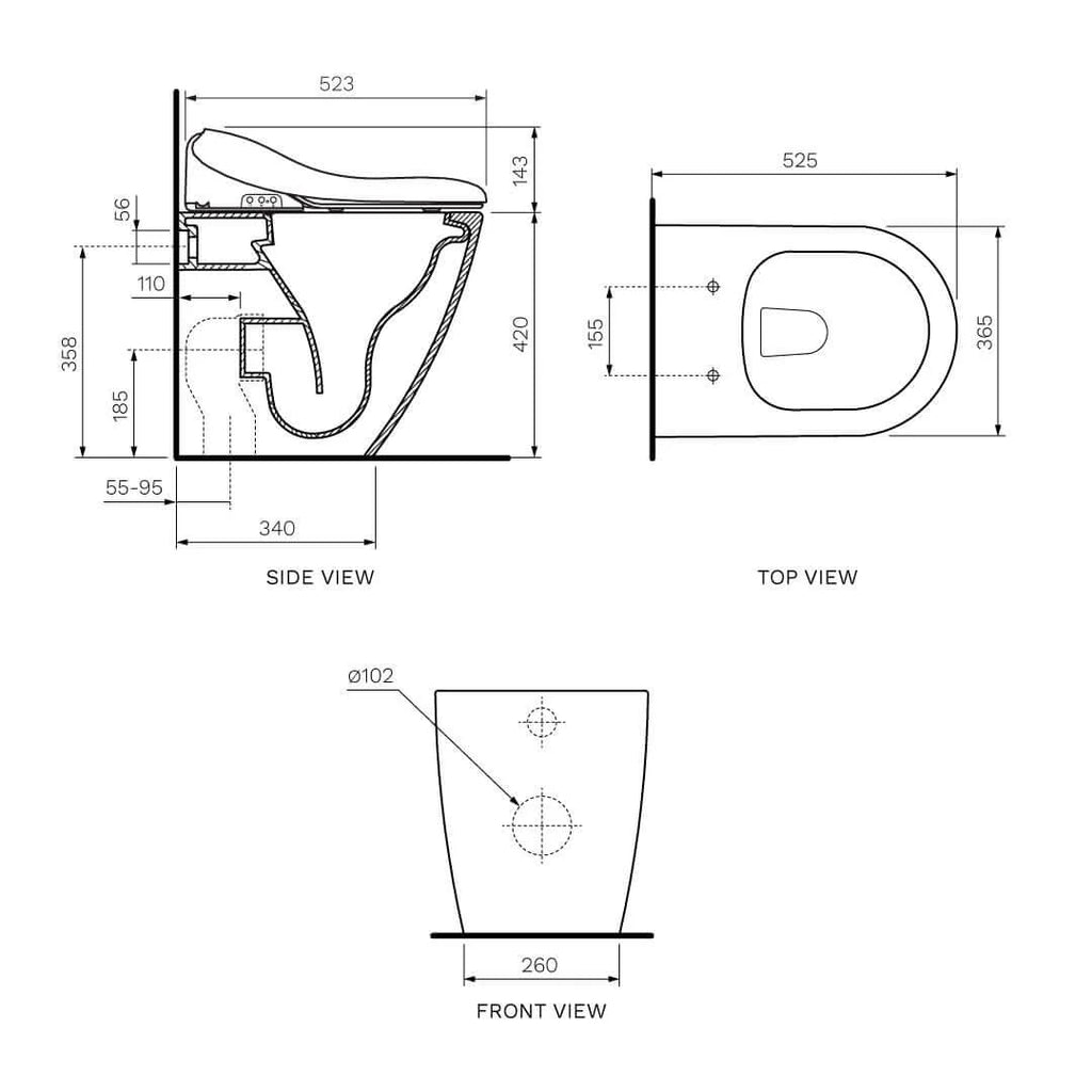Parisi Aqua Intelligent Wall Faced Pan w/Bottom Inlet Bidet Seat - PN61A