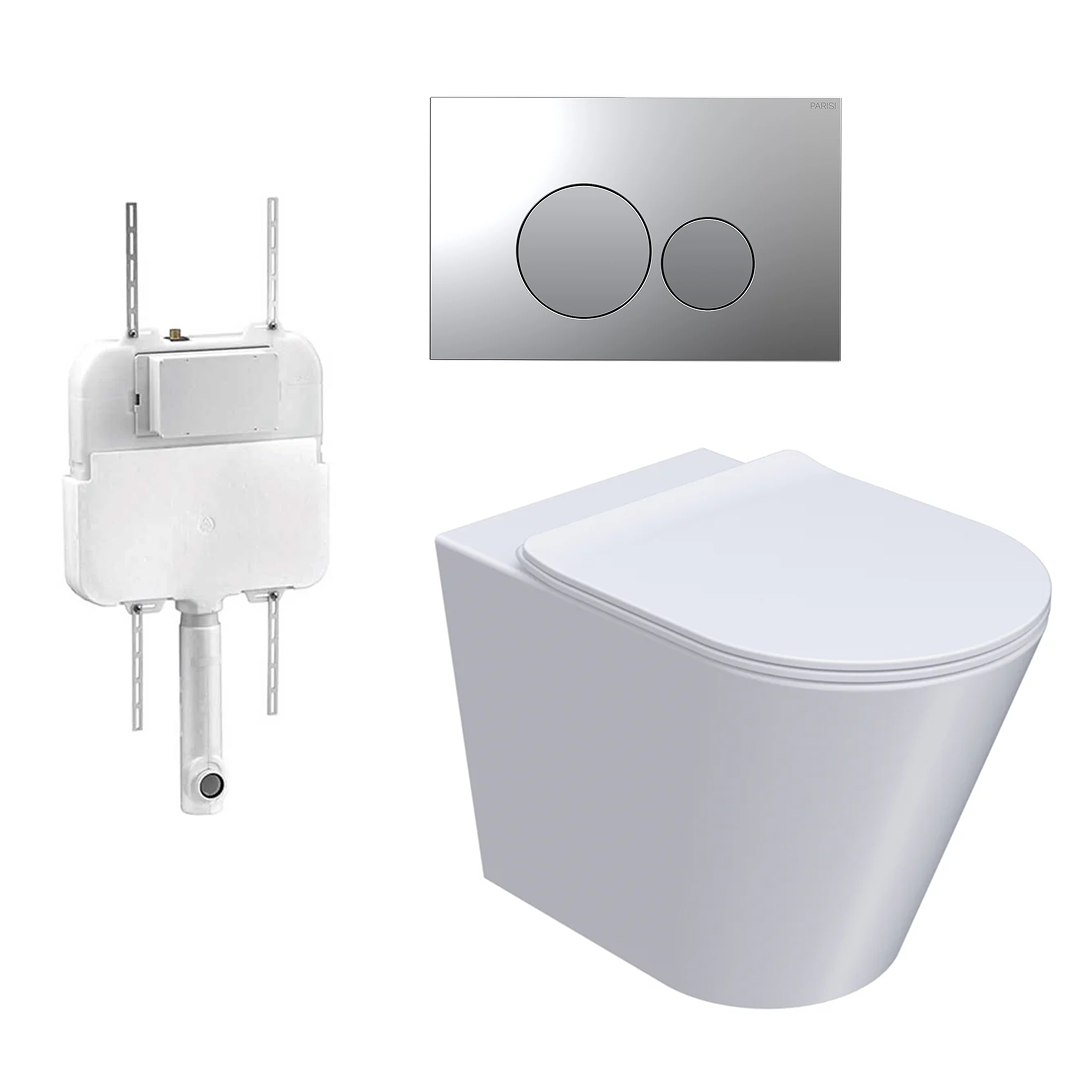 Parisi L'Hotel PN740 Floor Mount Toilet Package - Includes Chrome/Satin Chrome Tondo Flush Plate - PN740 + PA110 + PA223