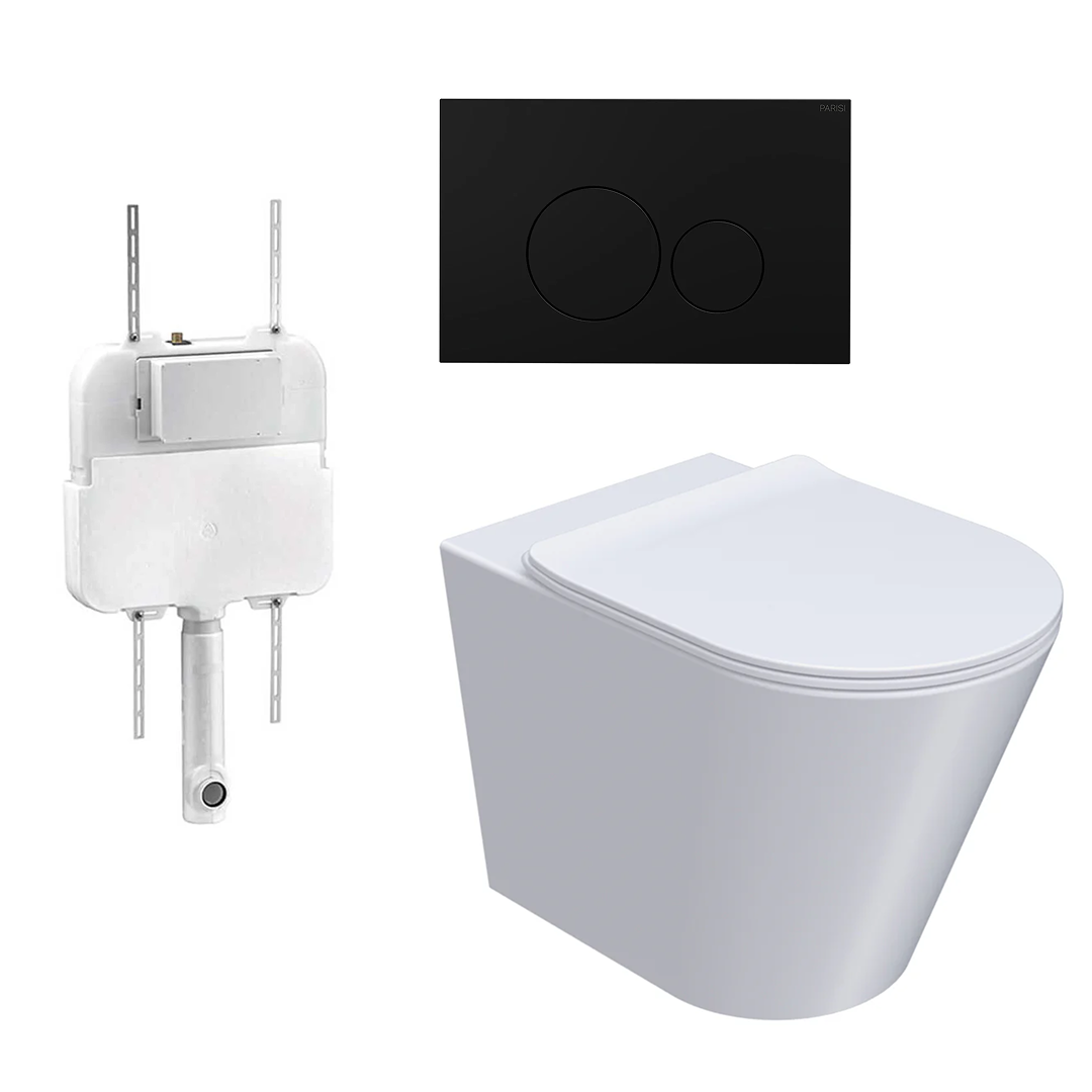 Parisi L'Hotel PN740 Floor Mount Toilet Package - Includes Matte Black Tondo Flush Plate - PN740 + PA110 + PA224