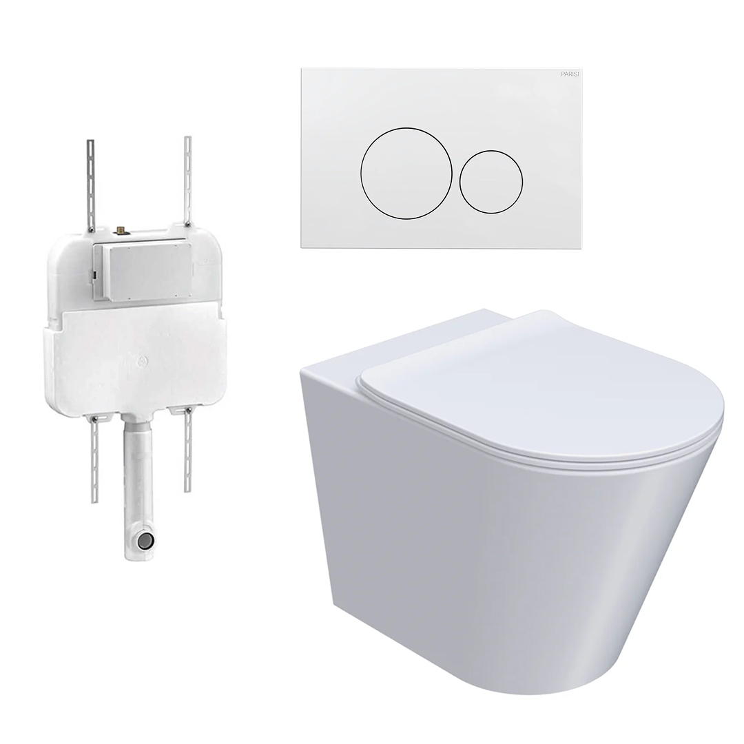 Parisi L'Hotel PN740 Floor Mount Toilet Package - Includes Gloss White Tondo Flush Plate - PN740 + PA110 + PA225