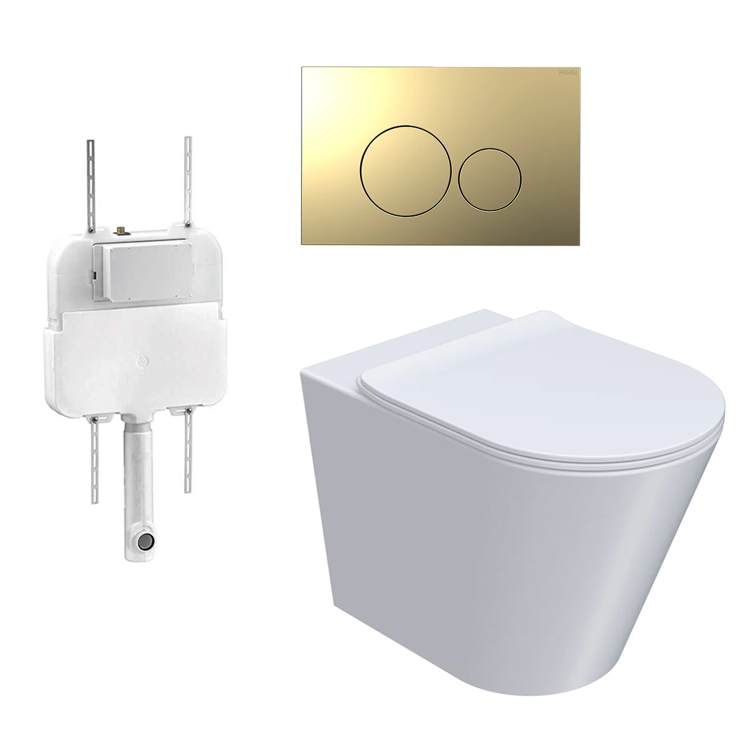 Parisi L'Hotel PN740 Floor Mount Toilet Package - Includes Gold Tondo Flush Plate - PN740 + PA110 + PA226