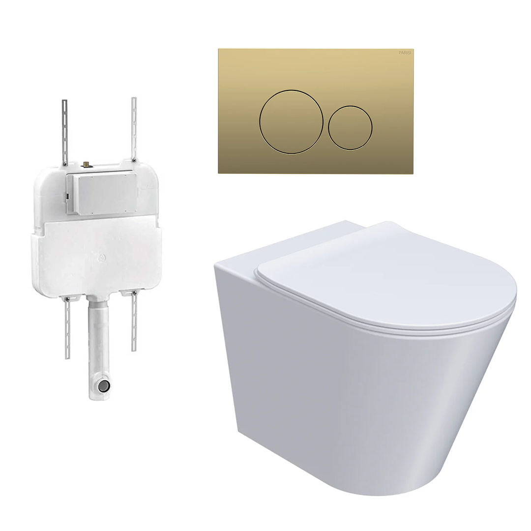 Parisi L'Hotel PN740 Floor Mount Toilet Package - Includes Satin Gold Tondo Flush Plate - PN740 + PA110 + PA227
