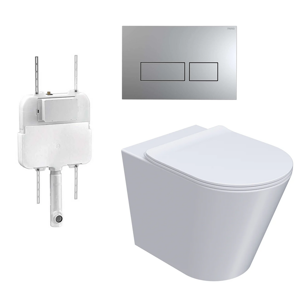 Parisi L'Hotel PN740 Floor Mount Toilet Package - Includes Satin Chrome Blade Flush Plate - PN740 + PA110 + PA232