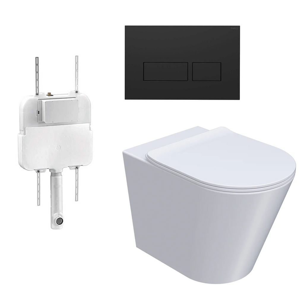 Parisi L'Hotel PN740 Floor Mount Toilet Package - Includes Matte Black Blade Flush Plate - PN740 + PA110 + PA234