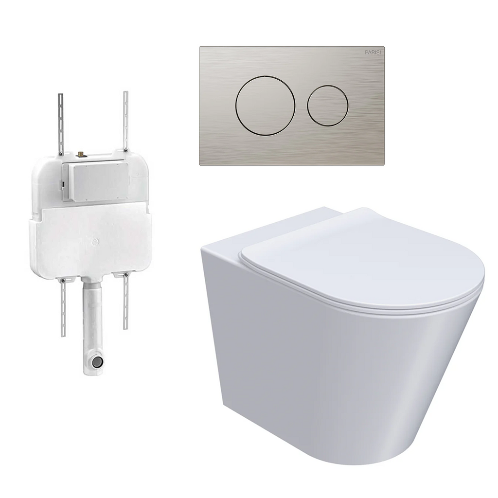 Parisi L'Hotel PN740 Floor Mount Toilet Package - Includes Brushed Nickel Tondo II Flush Plate - PN740 + PA110 + PA400.41