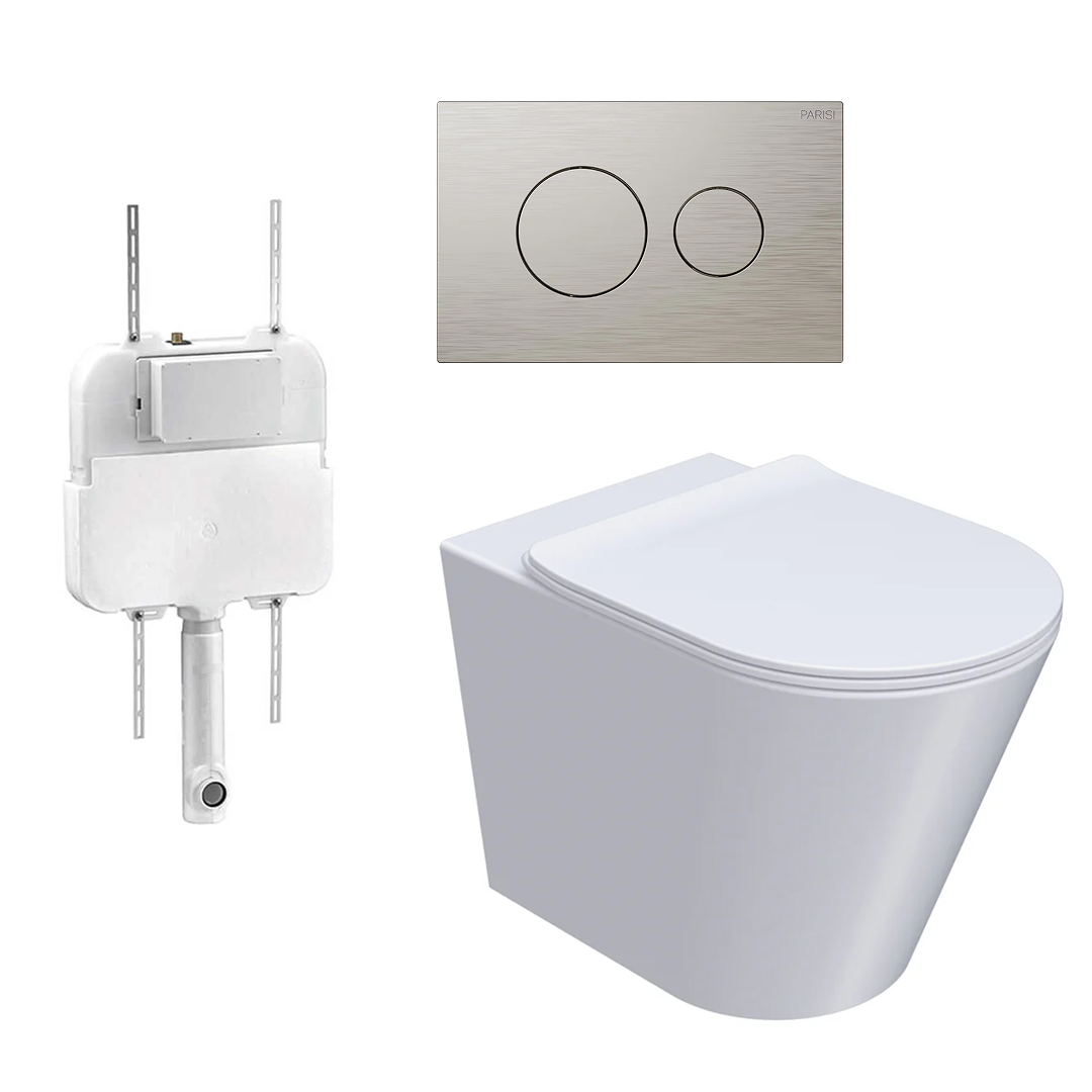 Parisi L'Hotel PN740 Floor Mount Toilet Package - Includes Brushed Nickel Tondo II Flush Plate - PN740 + PA110 + PA400.41