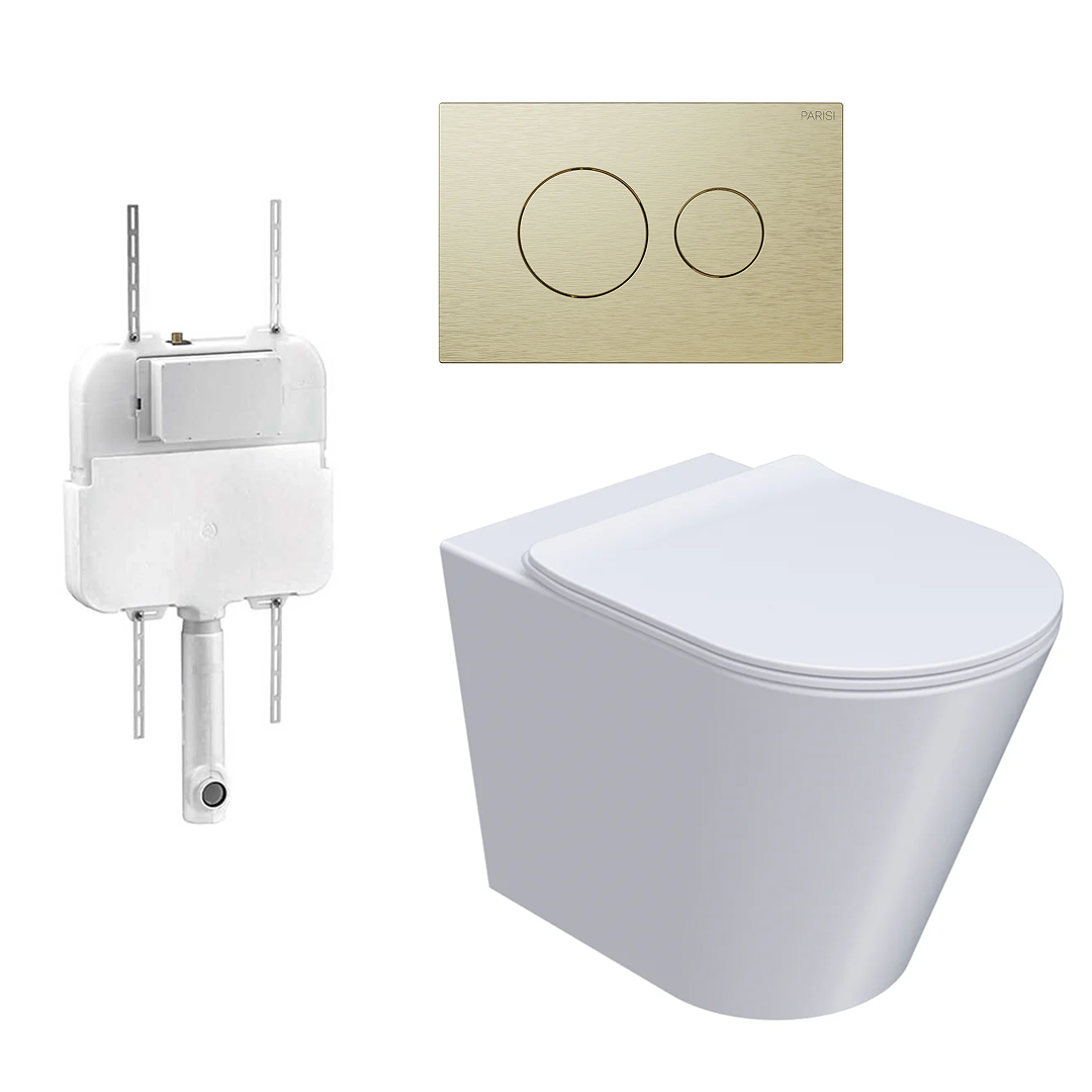 Parisi L'Hotel PN740 Floor Mount Toilet Package - Includes Brushed Brass Tondo II Flush Plate - PN740 + PA110 + PA400.46