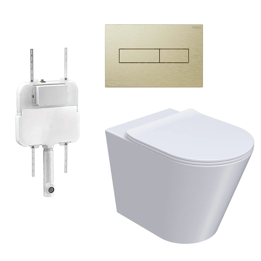 Parisi L'Hotel PN740 Floor Mount Toilet Package - Includes Brushed Brass Blade II Flush Plate - PN740 + PA110 + PA401.46