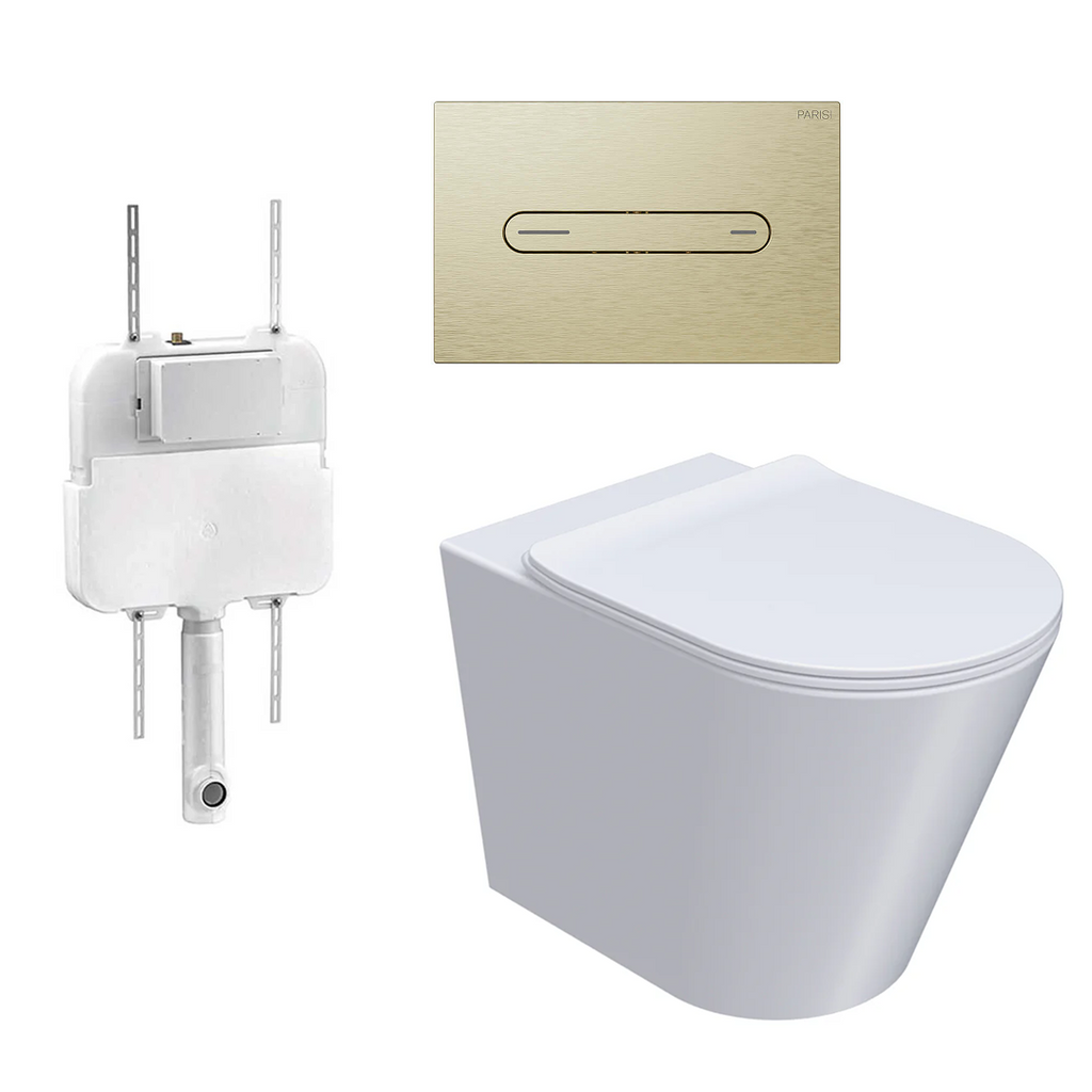 Parisi L'Hotel PN740 Floor Mount Toilet Package - Includes Brushed Brass Elli Flush Plate - PN740 + PA110 + PA402.46