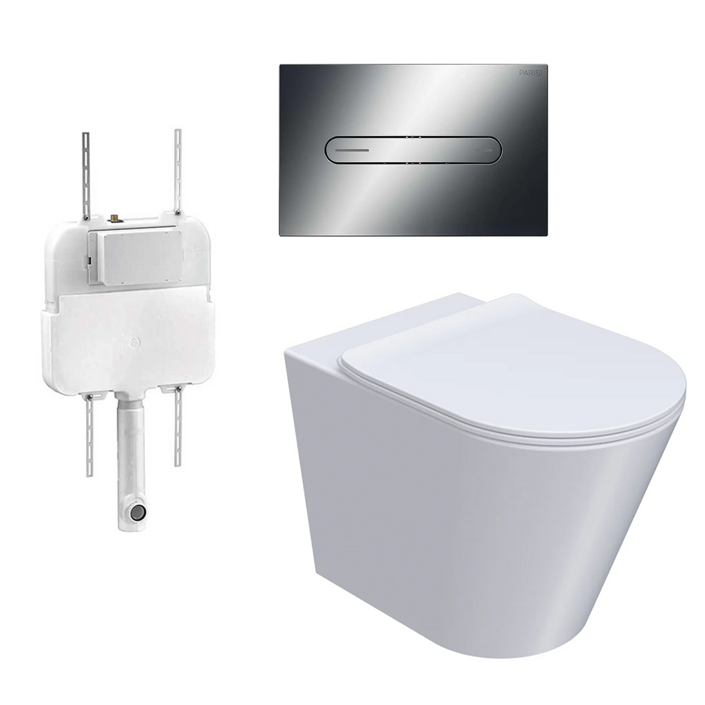 Parisi L'Hotel PN740 Floor Mount Toilet Package - Includes Chrome Elli Flush Plate - PN740 + PA110 + PA402