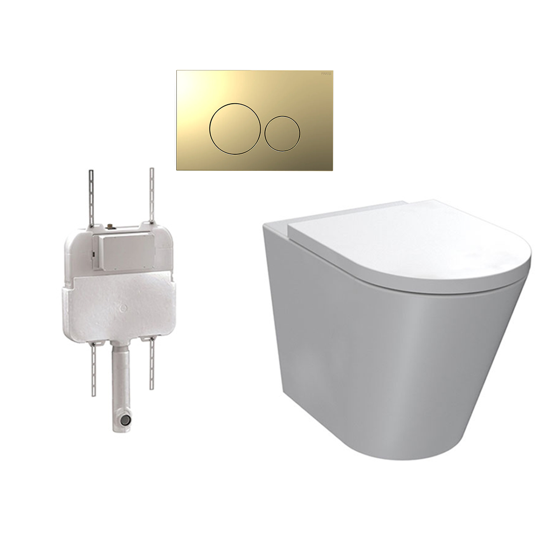 Parisi Linfa PN770 Rimless Floor Mount Package with Tondo Gold Flush Plate - PN770 + PA110 + PA226