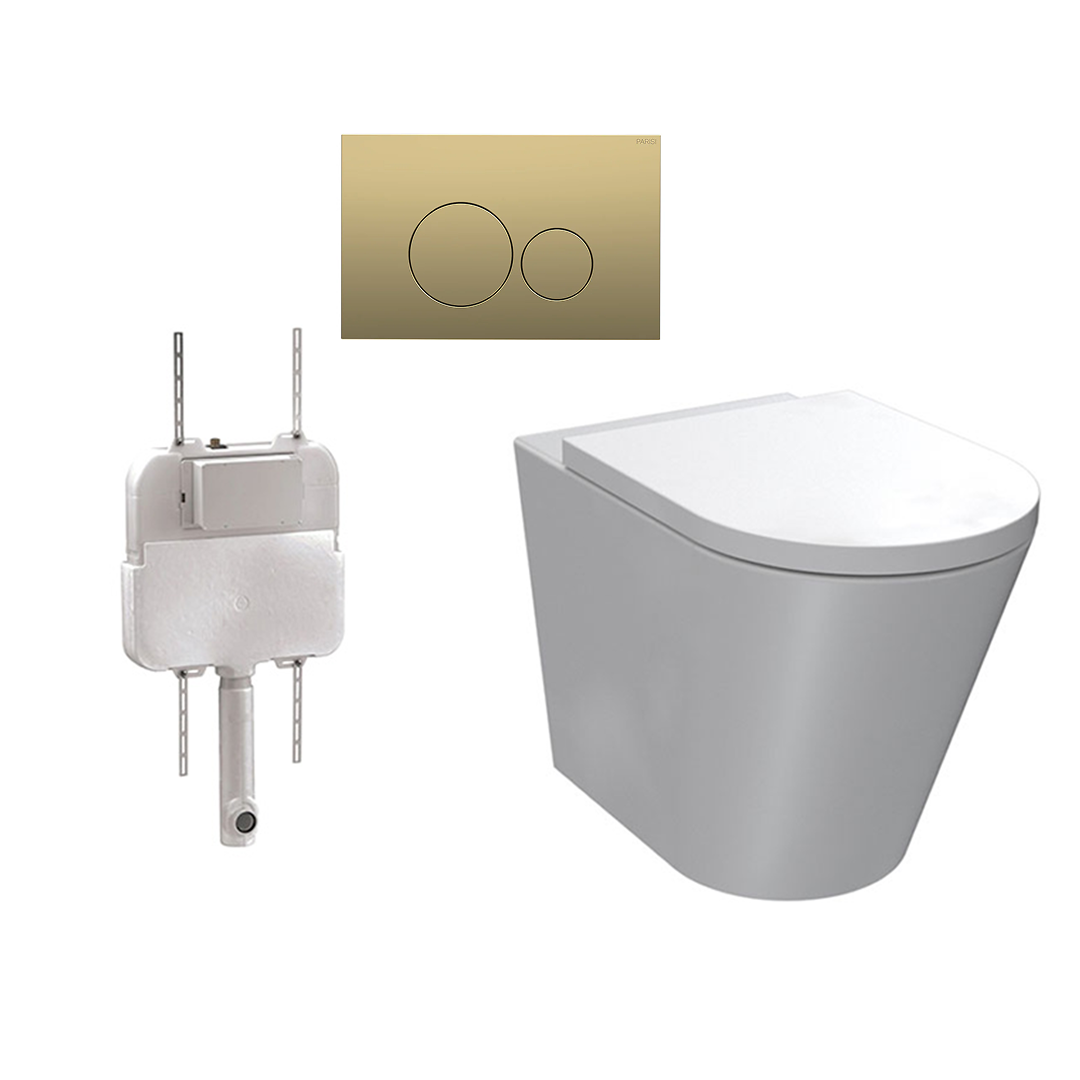 Parisi Linfa PN770 Rimless Floor Mount Package with Tondo Satin Gold Flush Plate - PN770 + PA110 + PA227