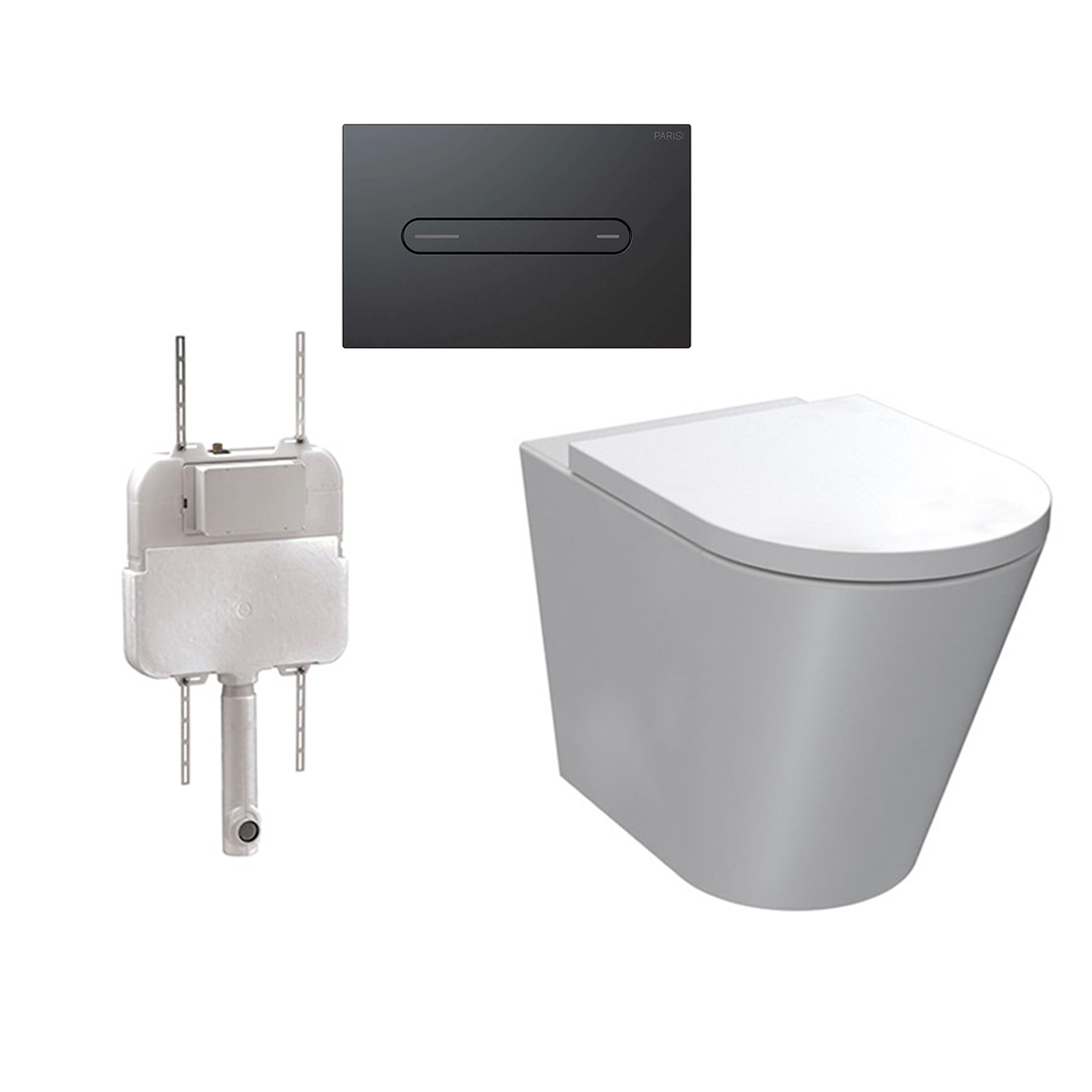 Parisi Linfa PN770 Rimless Floor Mount Package with Elli Matte Black Flush Plate - PN770 + PA110 + PA402.02