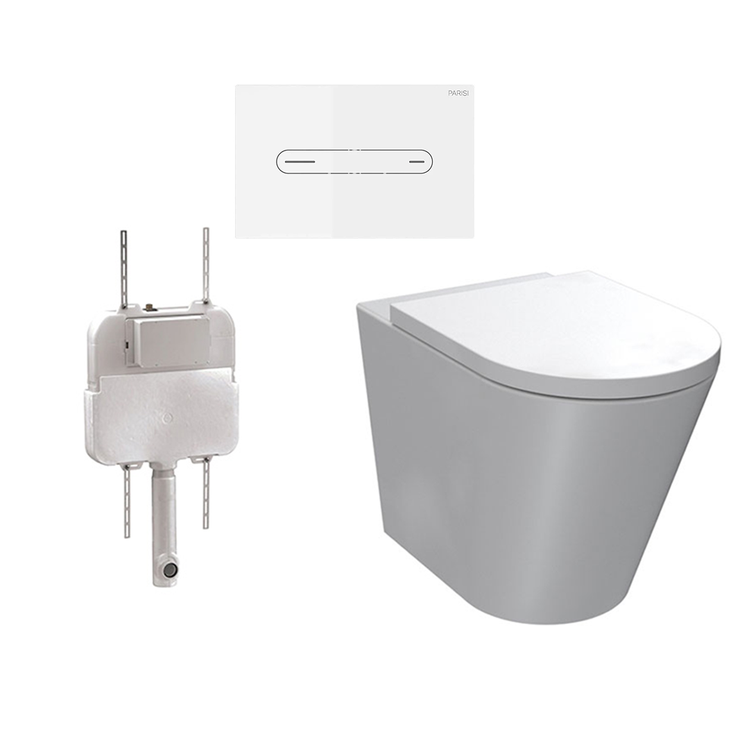 Parisi Linfa PN770 Rimless Floor Mount Package with Elli Gloss White Flush Plate - PN770 + PA110 + PA402.11