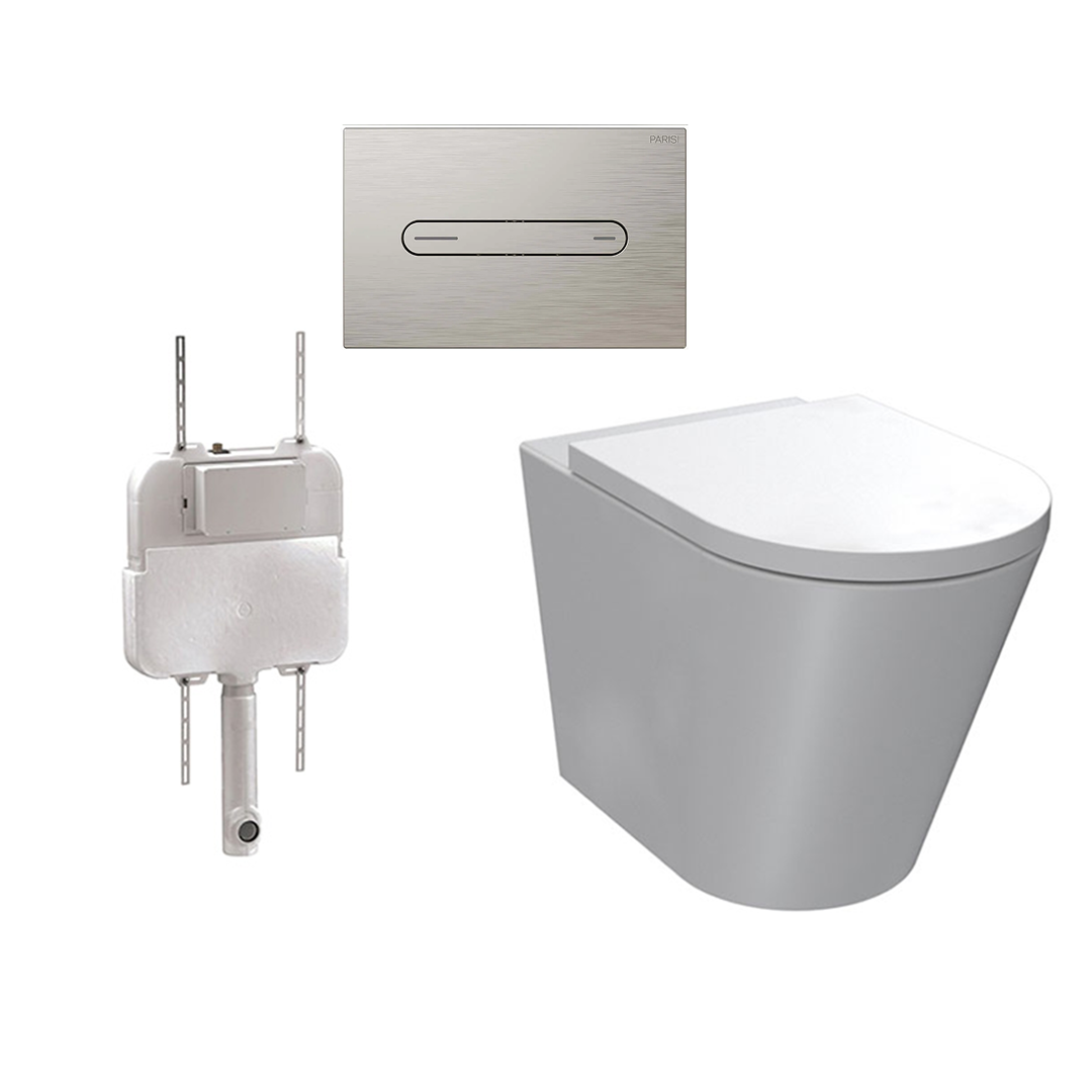 Parisi Linfa PN770 Rimless Floor Mount Package with Elli Brushed Nickel Flush Plate - PN770 + PA110 + PA402.41