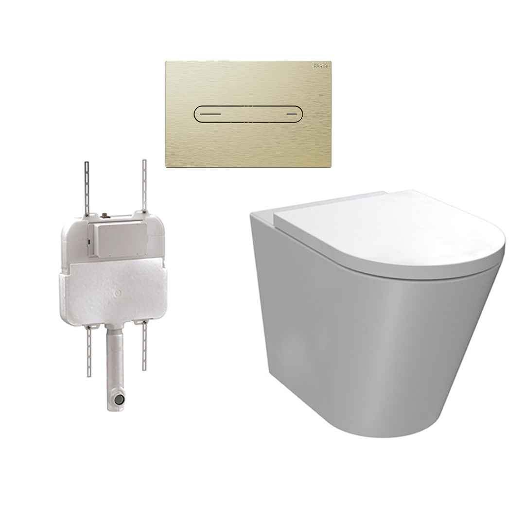 Parisi Linfa PN770 Rimless Floor Mount Package with Elli Brushed Brass Flush Plate - PN770 + PA110 + PA402.46