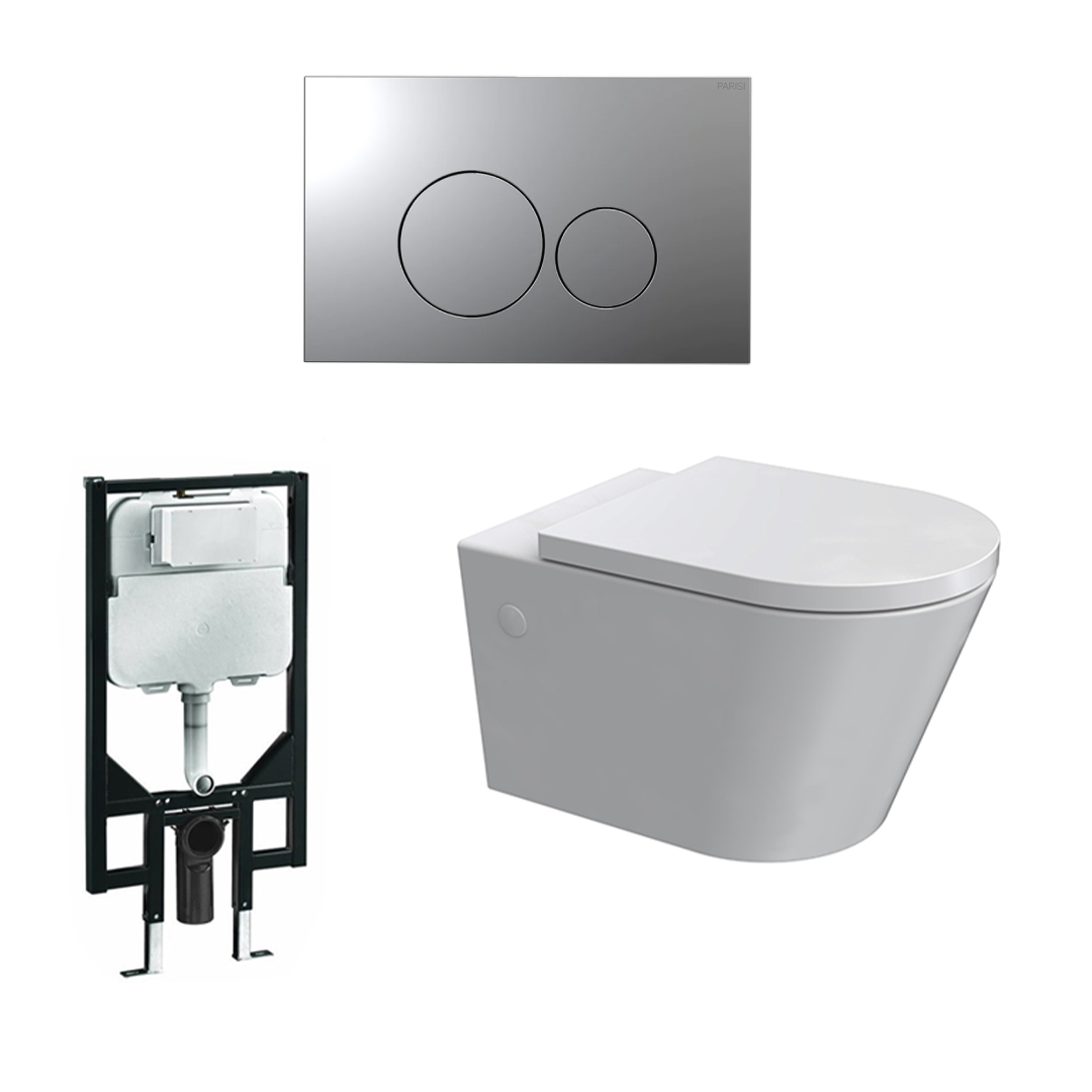 Parisi Linfa PN780 Rimless Wall Hung Package - Soft Close Seat - Parisi Tondo Access Chrome Plate - PN780P + PA221