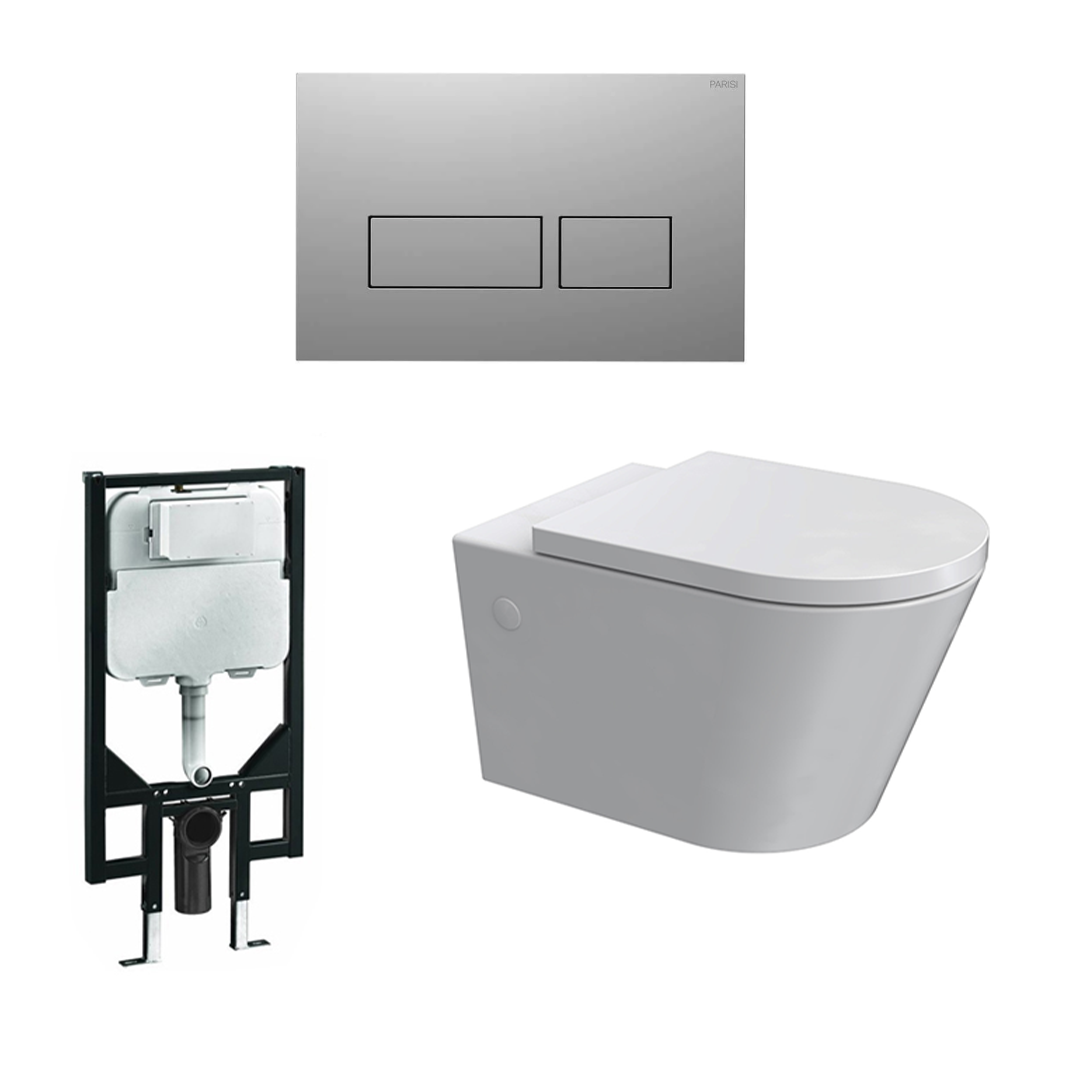 Parisi Linfa PN780 Rimless Wall Hung Package - Soft Close Seat - Parisi Blade Access Chrome Plate - PN780P + PA231