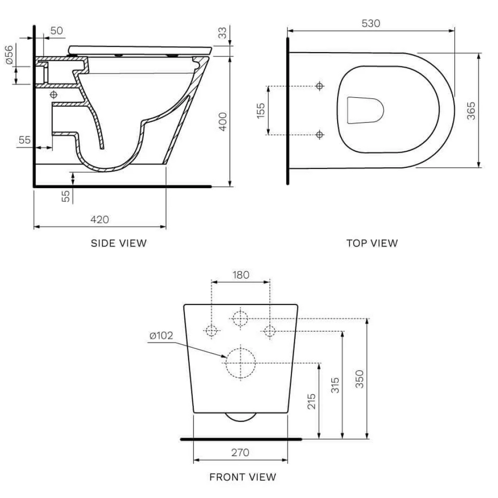 Parisi Linfa PN780 Rimless Wall Hung Toilet - Soft Close Seat