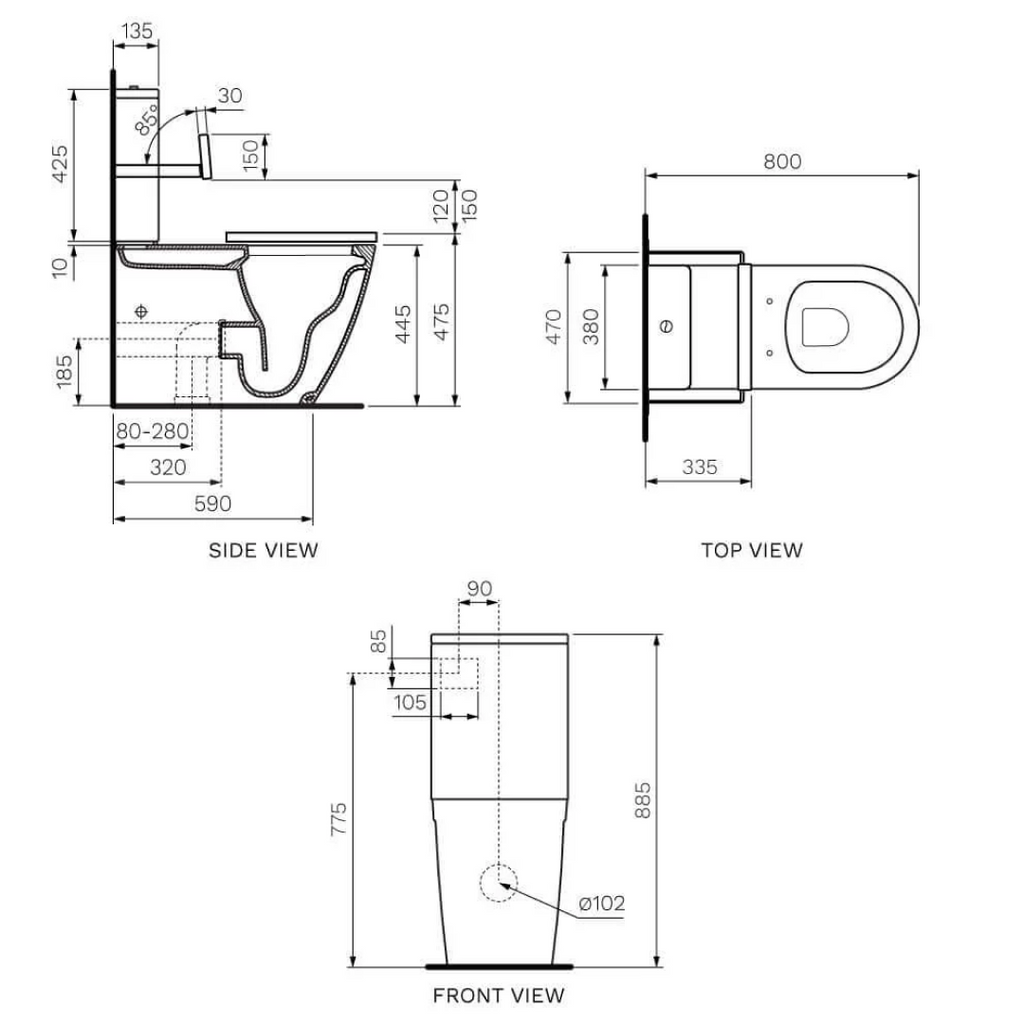 Parisi Ellisse Accessible Wall Faced Suite Rimless Pan with Grey Seat & Back Rest - PN800B