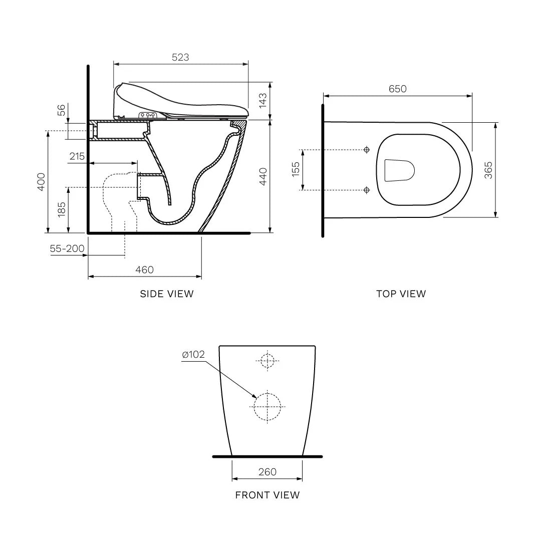 Parisi Aqua Intelligent Ambulant Wall Faced Pan w/Bottom Inlet Bidet Seat - PN83A