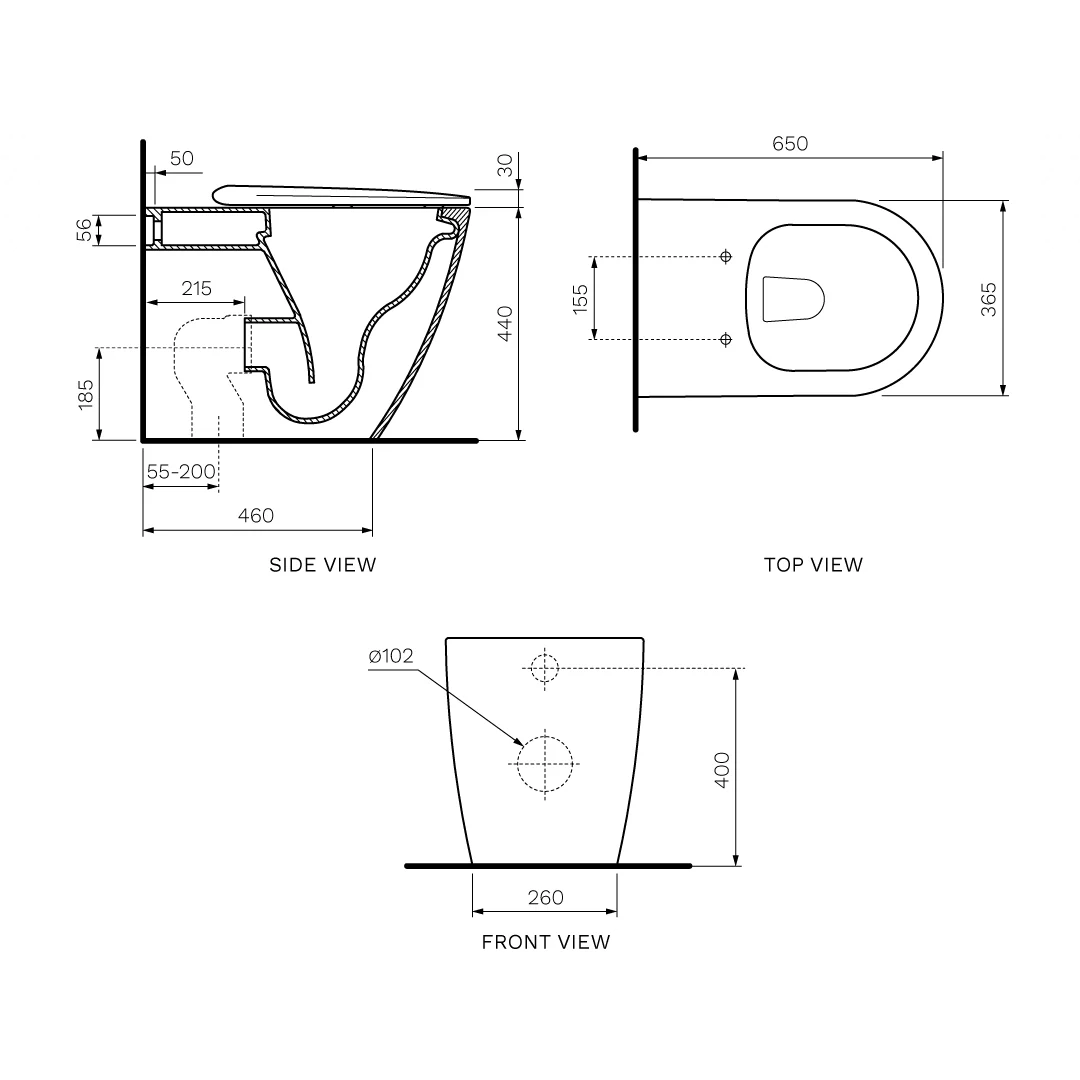 Parisi Ellisse II Ambulant Wall Faced Rimless Pan (Includes Moda Seat) - PN83M