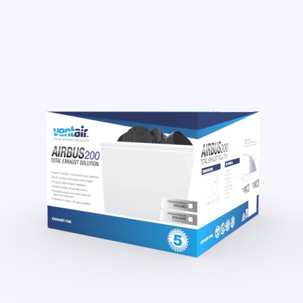 Ventair Airbus HF 200 Square Exhaust Fan - PVPXHF200SQR