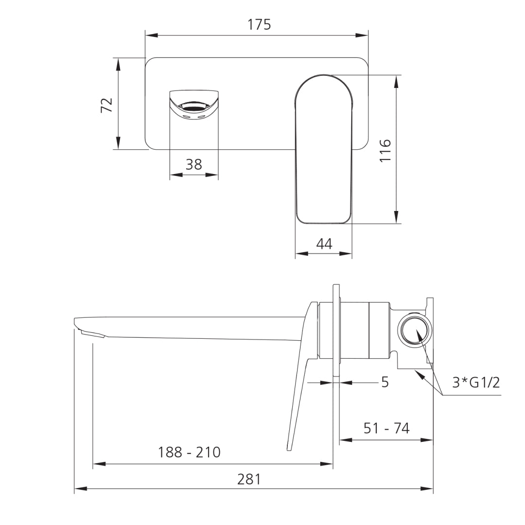 Oliveri Paris Wall Mixer Set (Includes In-Wall Body - LF Chrome - PA102500FCR