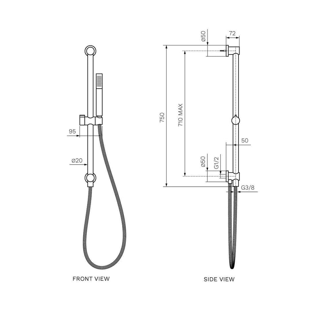 Parisi Envy II Hand Shower with Sliding Rail - Matte Bronze - P2.SR.48