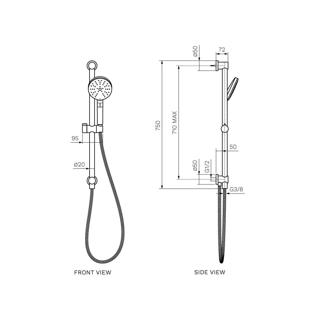 Parisi Envy II Hand Shower with Sliding Rail - Brushed Brass - P2.SR.46