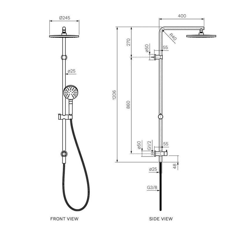 Parisi Envy II Shower System & Turn Diverter - Matte Black