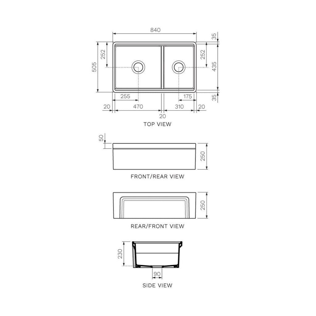 Parisi Cornice Double Bowl Sink 840mm - Gloss White - SMTOS33D