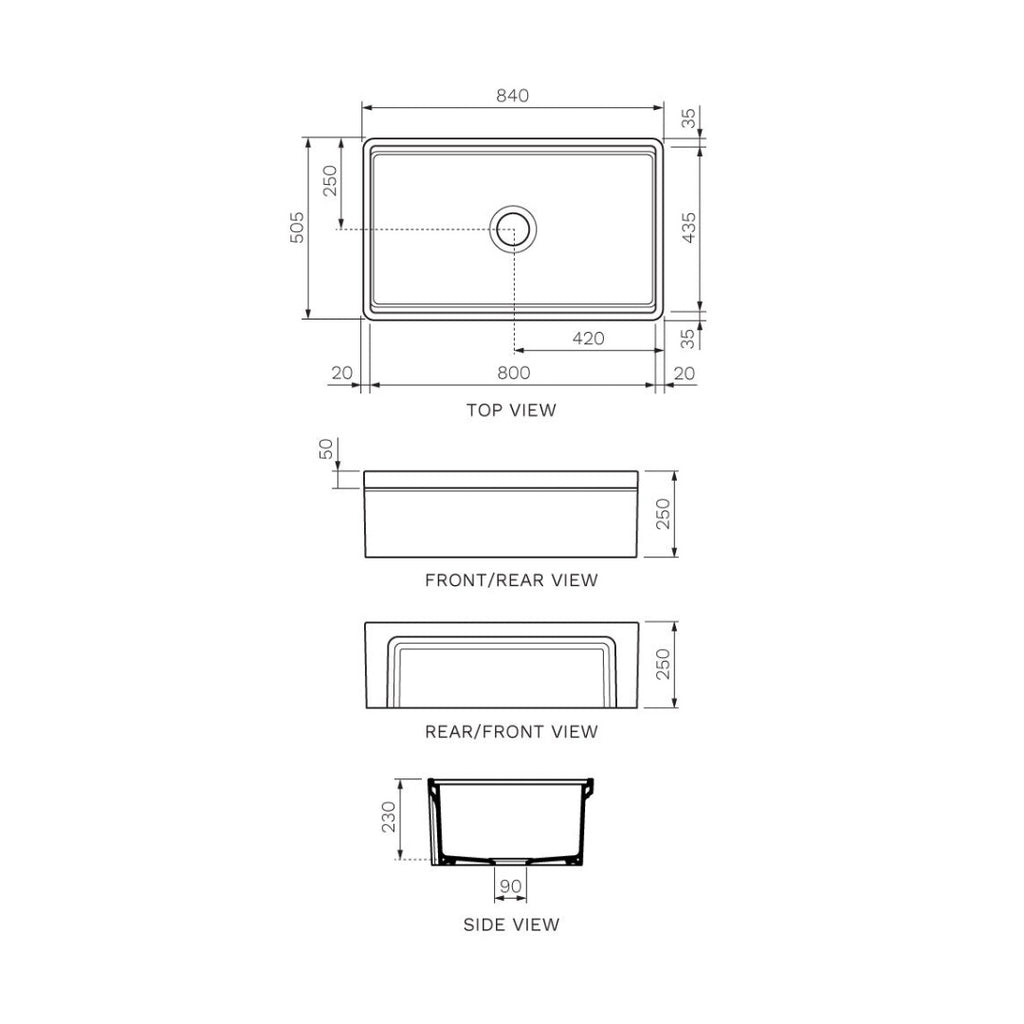 Parisi Cornice Single Bowl Sink 840mm - Pergamon - SMTOS33S.12