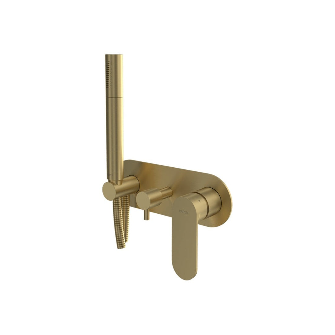 Parisi Ellisse II Wall Mixer with 2-Way Diverter with Handshower - Brushed Brass - EE2.04-D2E-A.46