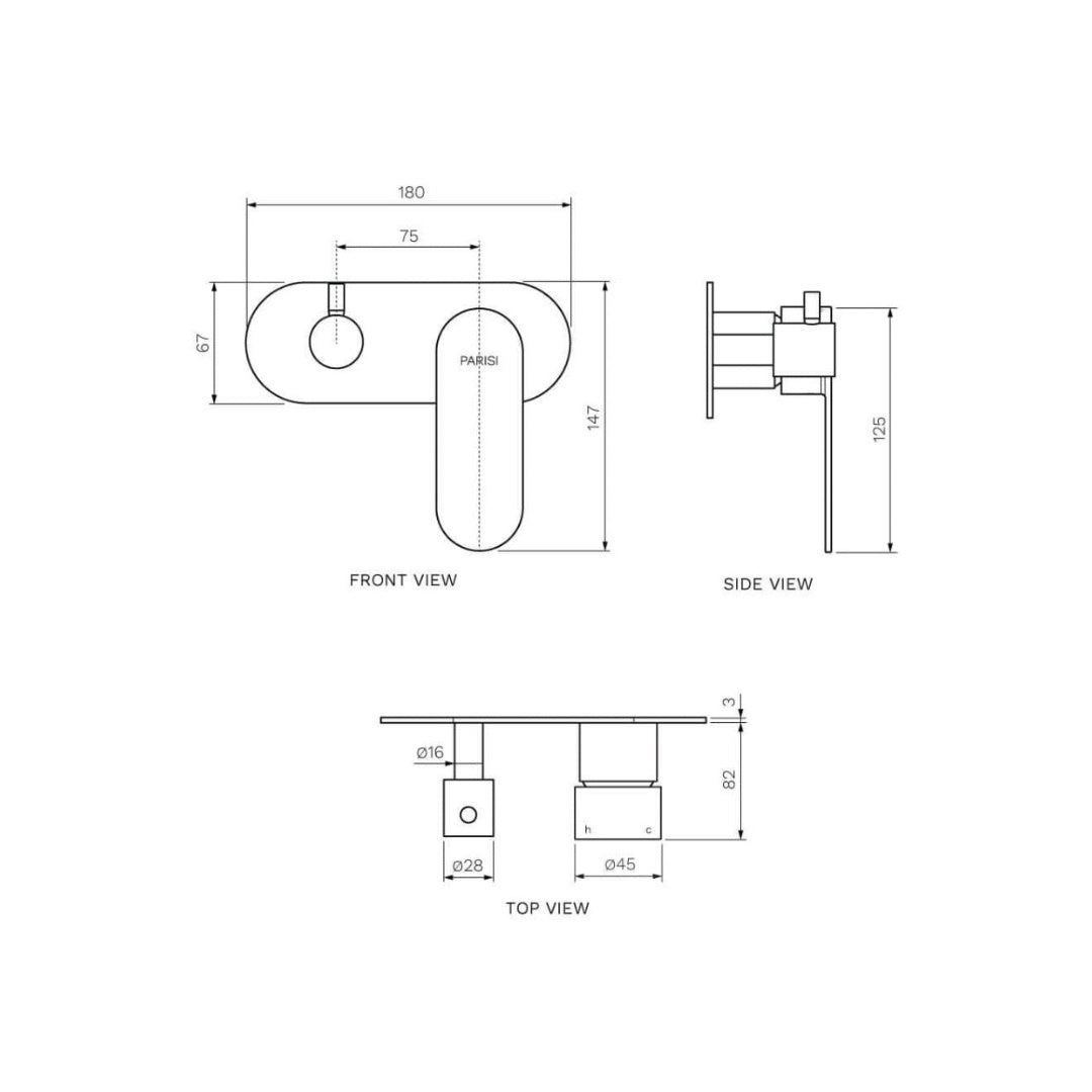 Parisi Ellisse II Wall Mixer with 3-Way Diverter - Matte Black - EE2.04-D3E.02