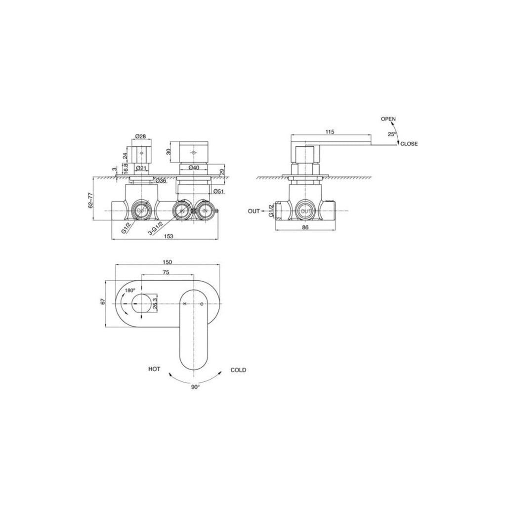 Parisi Ellisse Mixer & 3-Way Diverter - Chrome - EE.04-D3E