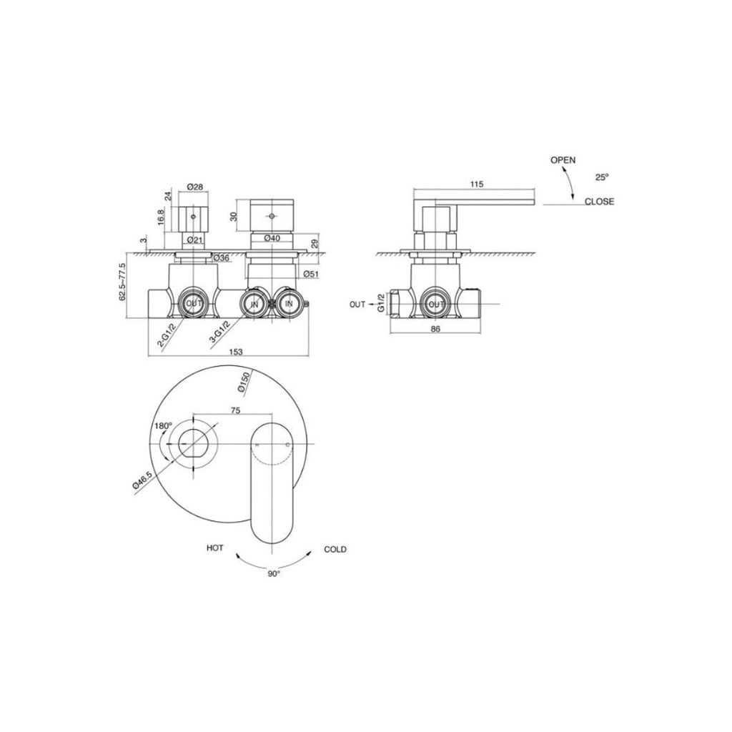 Parisi Ellisse Mixer & 3-Way Diverter - Chrome - EE.04-D3R